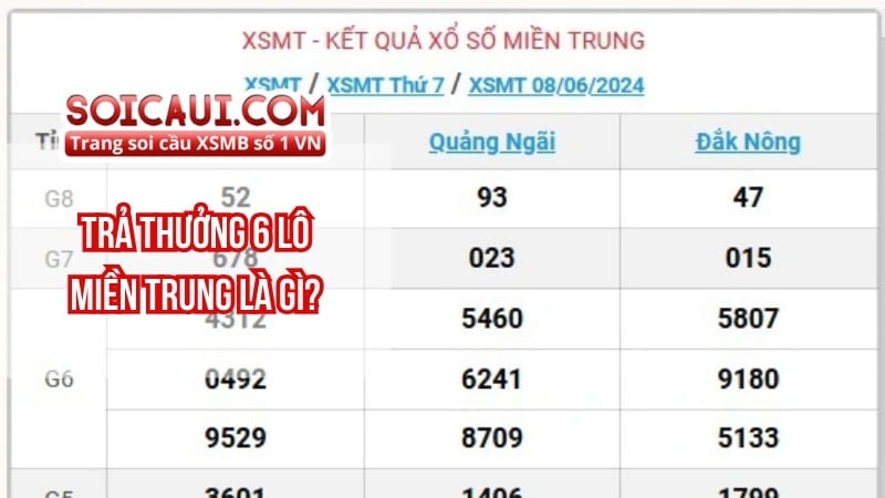 Trả thưởng 6 lô miền trung là gì?